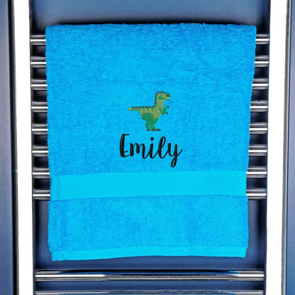Children's Personalised Dinosaur Bath Towel Egyptian - Turquoise  