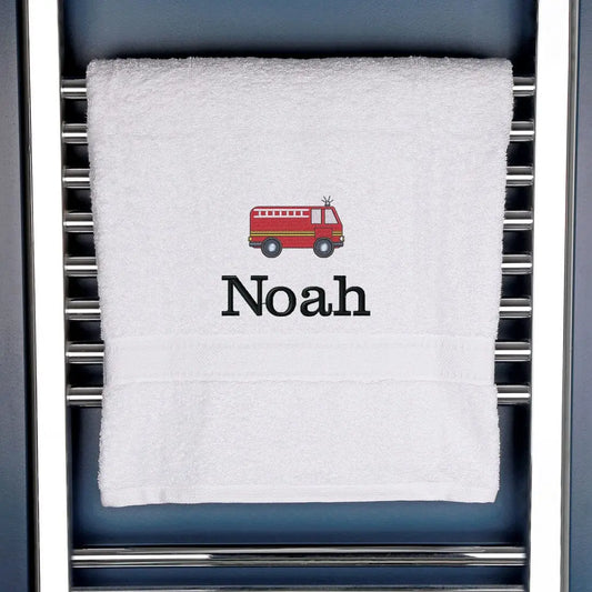 Children's Personalised Fire Engine Bath Towel   