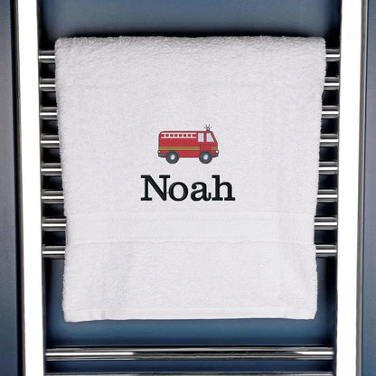 Children's Personalised Fire Engine Bath Towel   