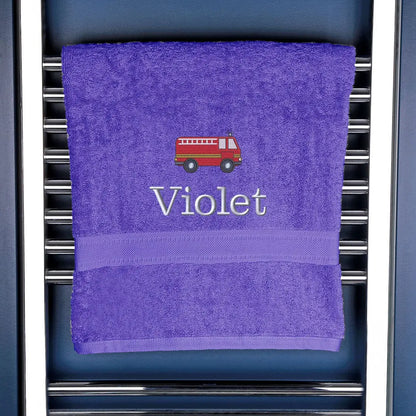 Children's Personalised Fire Engine Bath Towel Egyptian - Purple  