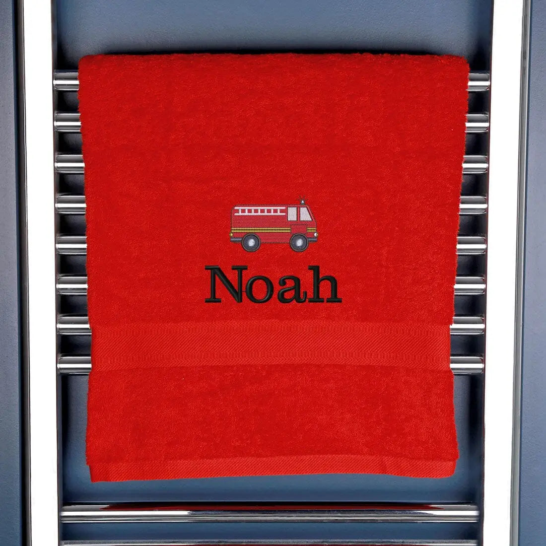 Children's Personalised Fire Engine Bath Towel Egyptian - Red  