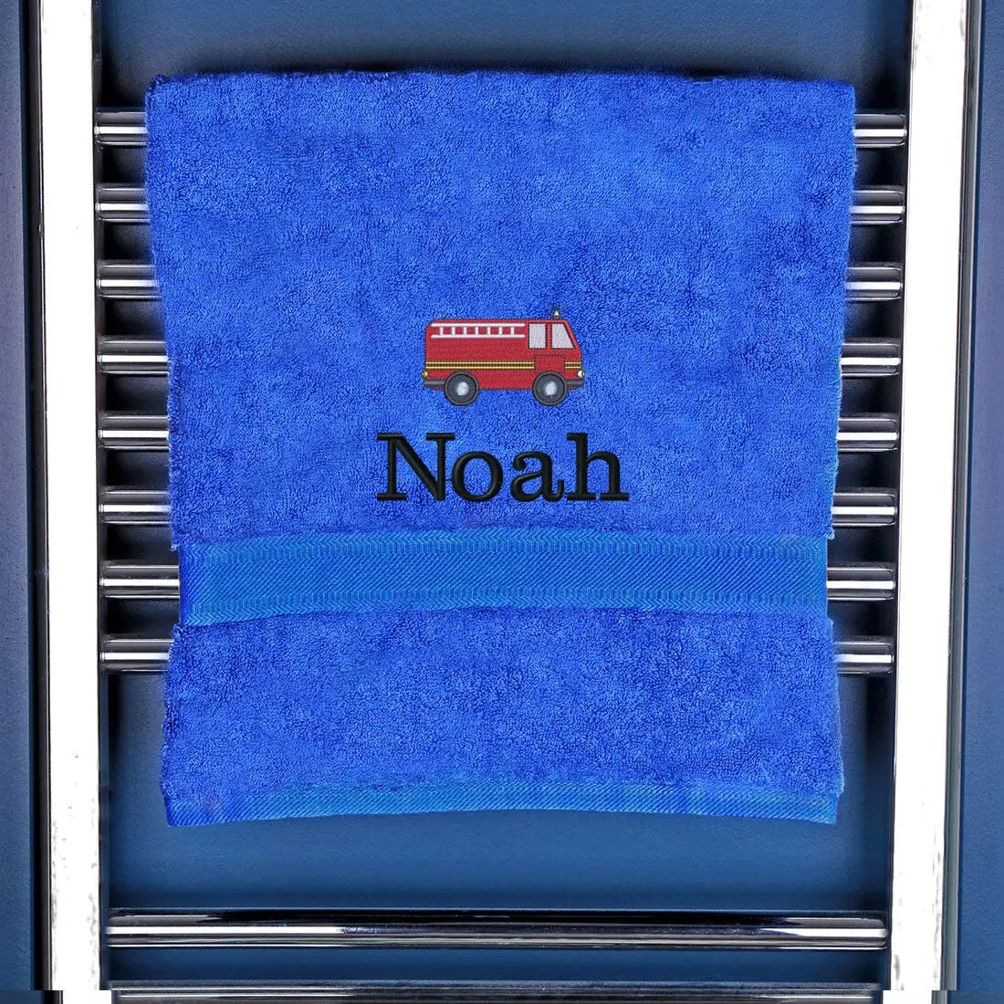 Children's Personalised Fire Engine Bath Towel Egyptian - Royal  