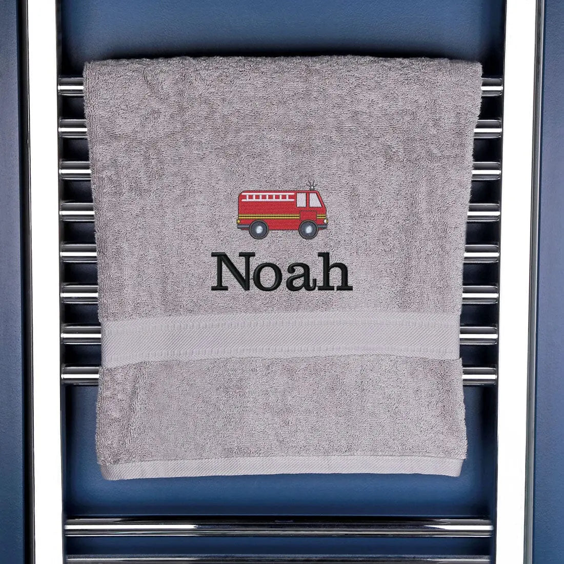 Children's Personalised Fire Engine Bath Towel Egyptian - Silver  