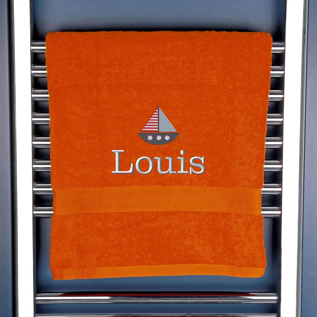 Children's Personalised Sailing Boat Bath Towel Egyptian - Orange  