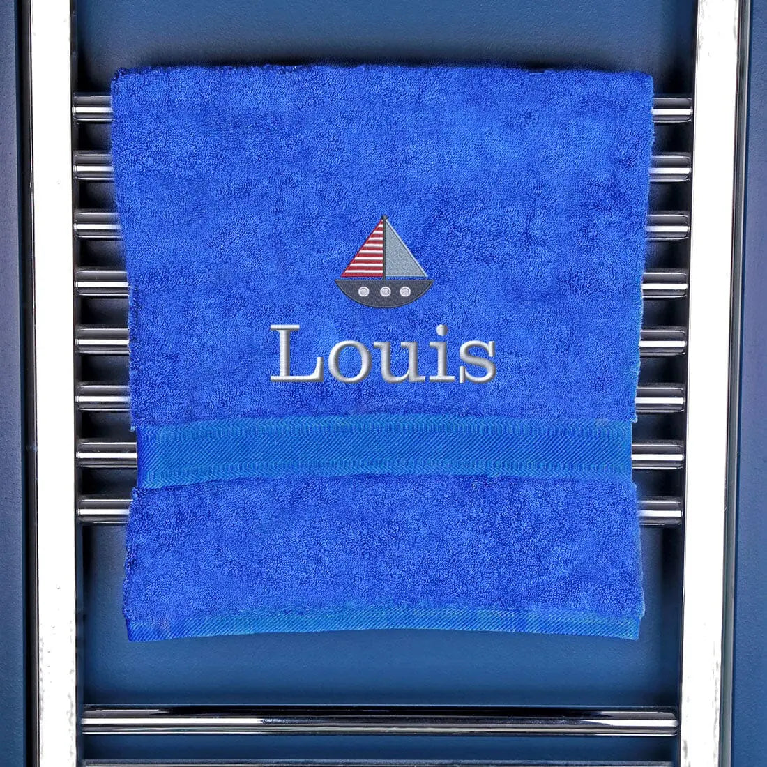 Children's Personalised Sailing Boat Bath Towel Egyptian - Royal  