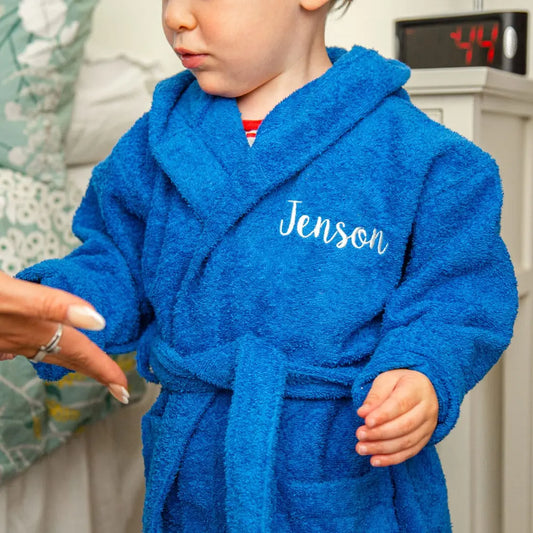 lifestyle shot of the kids' bathrobe