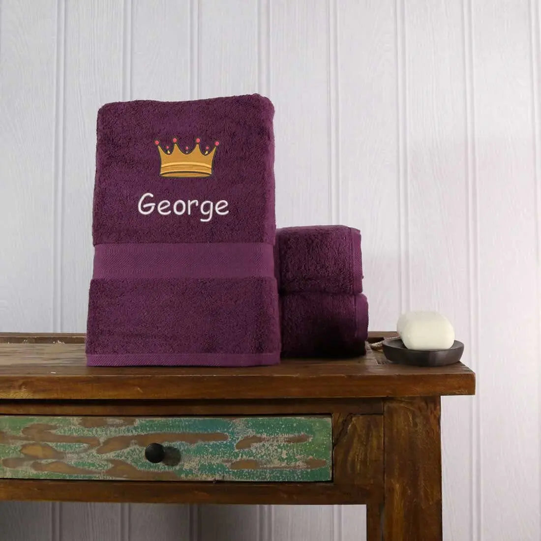 Crown Design Bath Towel Egyptian - Aubergine  