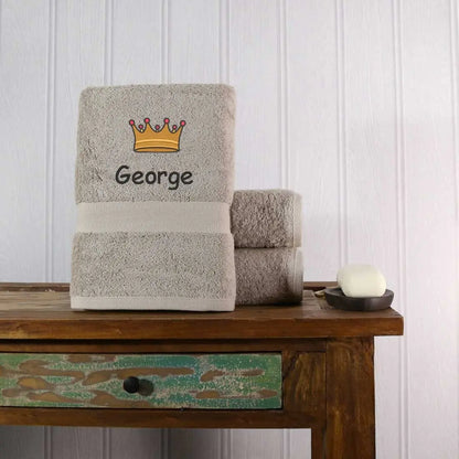 Crown Design Bath Towel Egyptian - Natural  