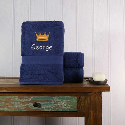 Crown Design Bath Towel Egyptian - Navy  