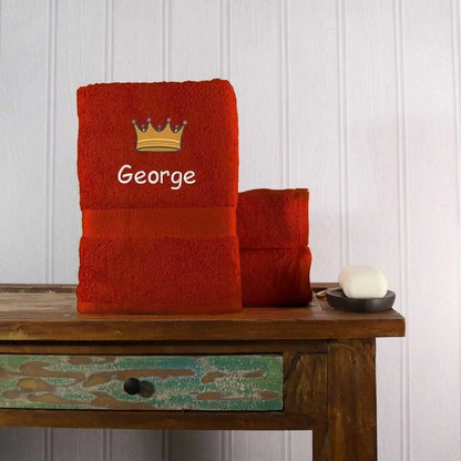 Crown Design Bath Towel Egyptian - Red  