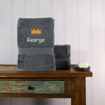 Crown Design Bath Towel Egyptian - Slate  