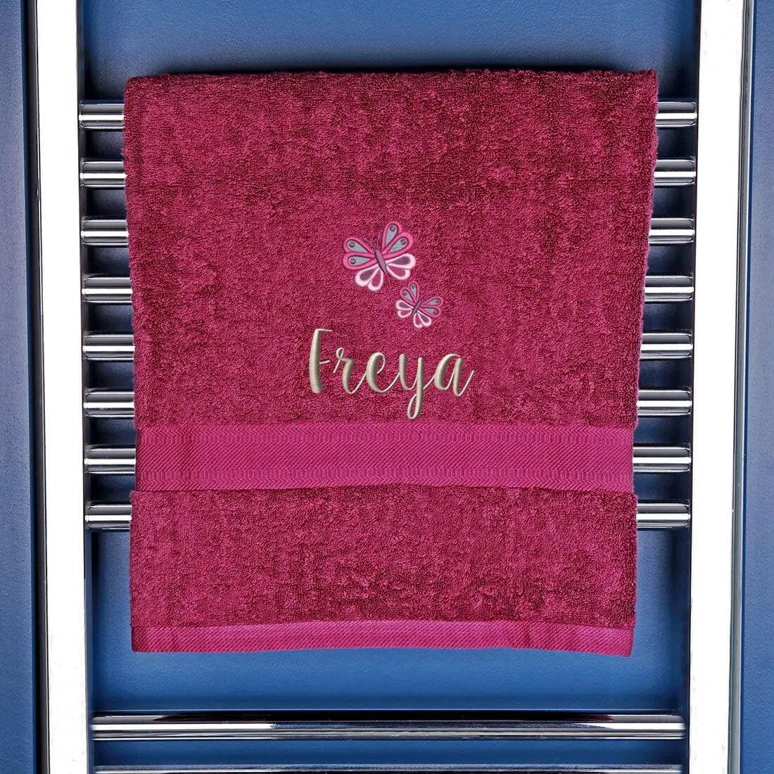 Girl's Personalised Butterfly Bath Towel Egyptian - Aubergine  