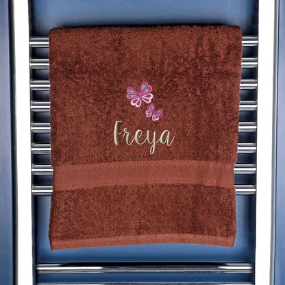 Girl's Personalised Butterfly Bath Towel Egyptian - Chocolate  
