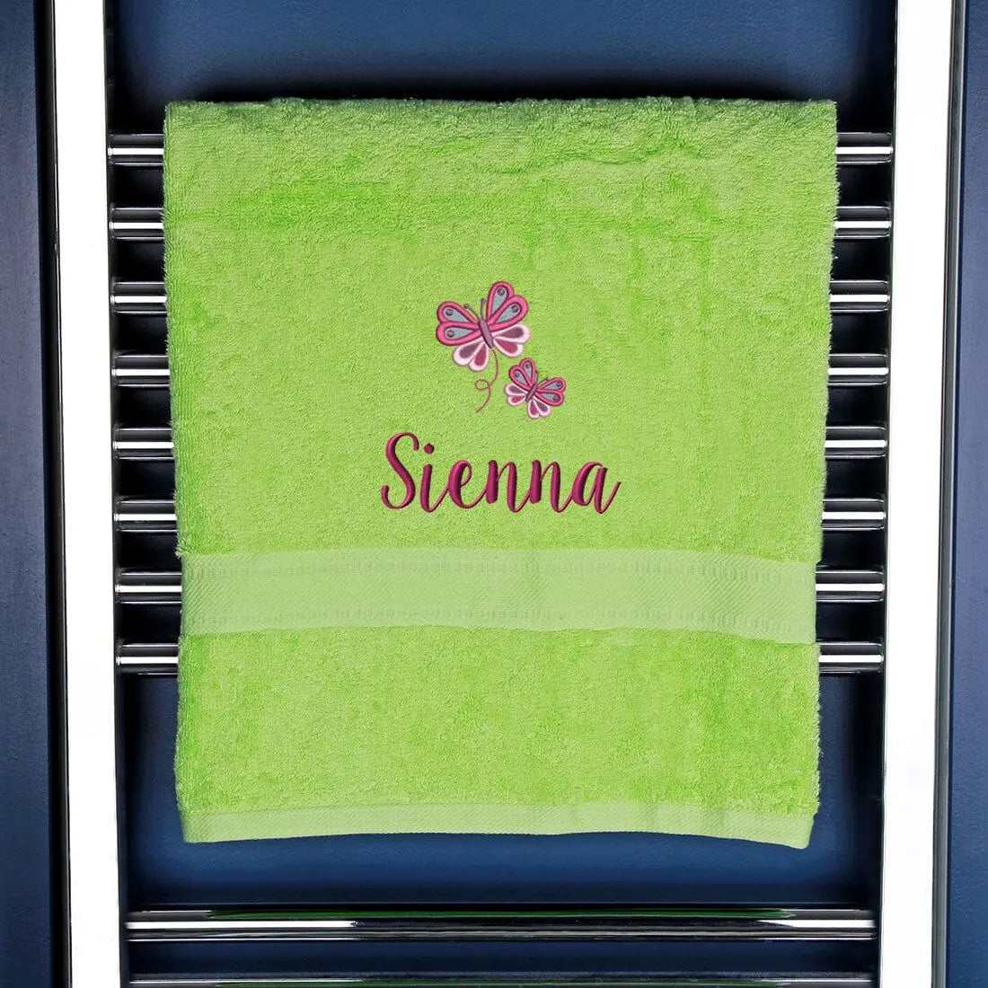 Girl's Personalised Butterfly Bath Towel Egyptian - Lime  