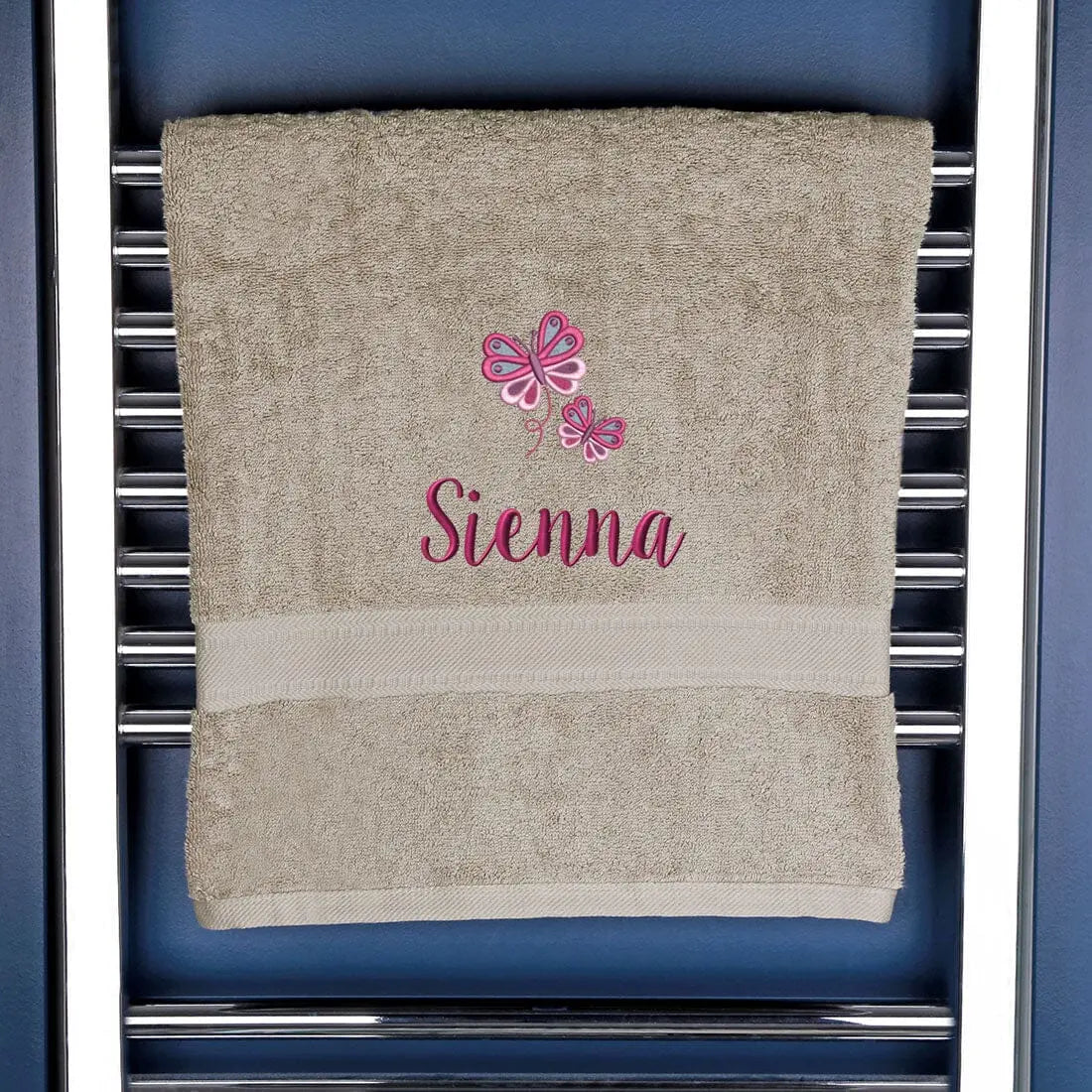 Girl's Personalised Butterfly Bath Towel Egyptian - Natural  
