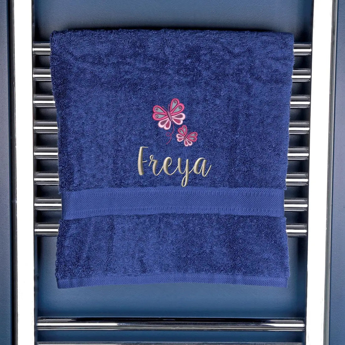 Girl's Personalised Butterfly Bath Towel Egyptian - Navy  