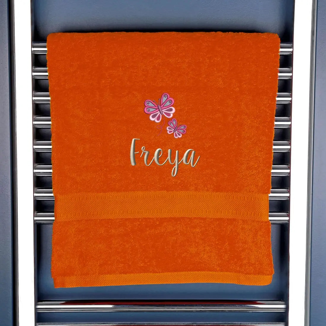 Girl's Personalised Butterfly Bath Towel Egyptian - Orange  