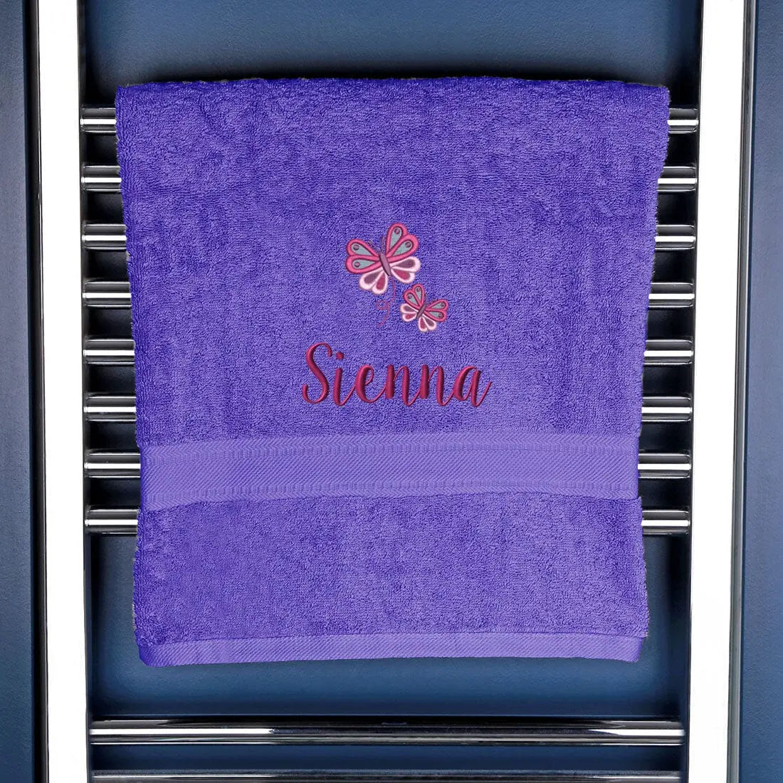 Girl's Personalised Butterfly Bath Towel Egyptian - Purple  