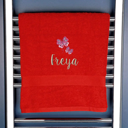 Girl's Personalised Butterfly Bath Towel Egyptian - Red  