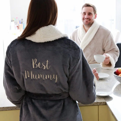 Personalised Back of Robe Sherpa Fleece Dressing Gown   