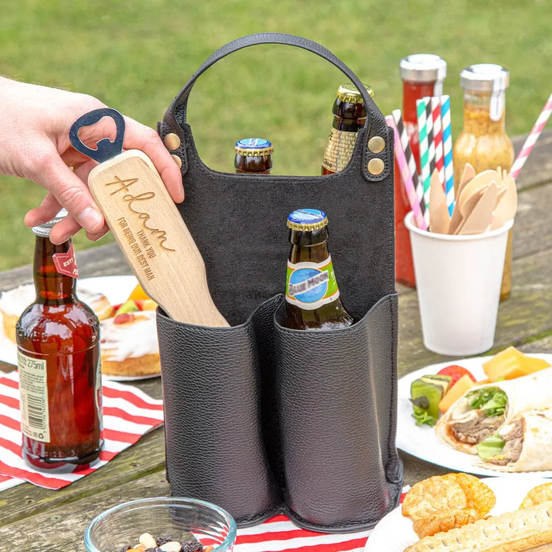 Personalised Bottle Carrier With Bottle Opener   