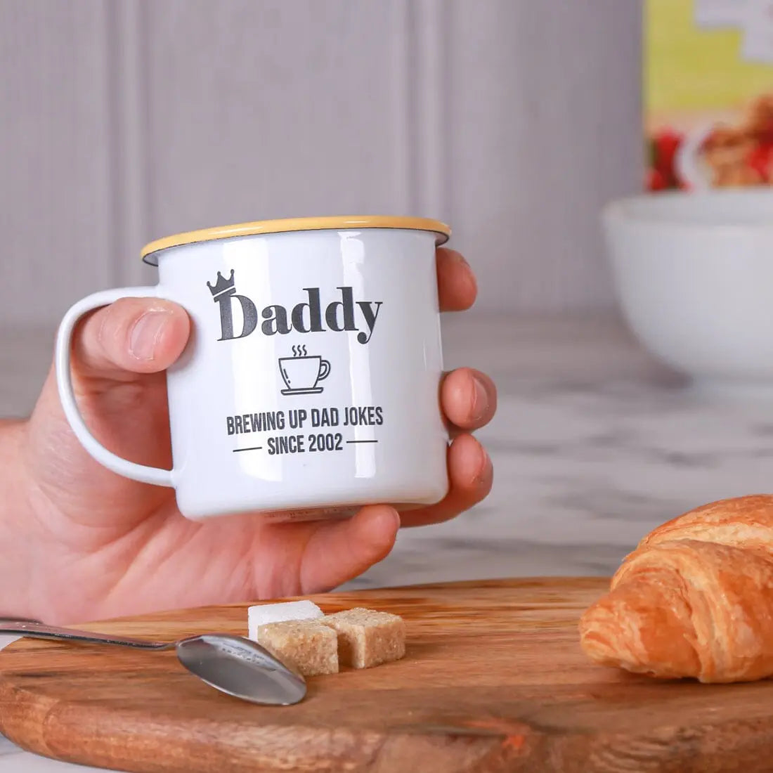 Personalised Brewing Up Dad Jokes Enamel Mug   