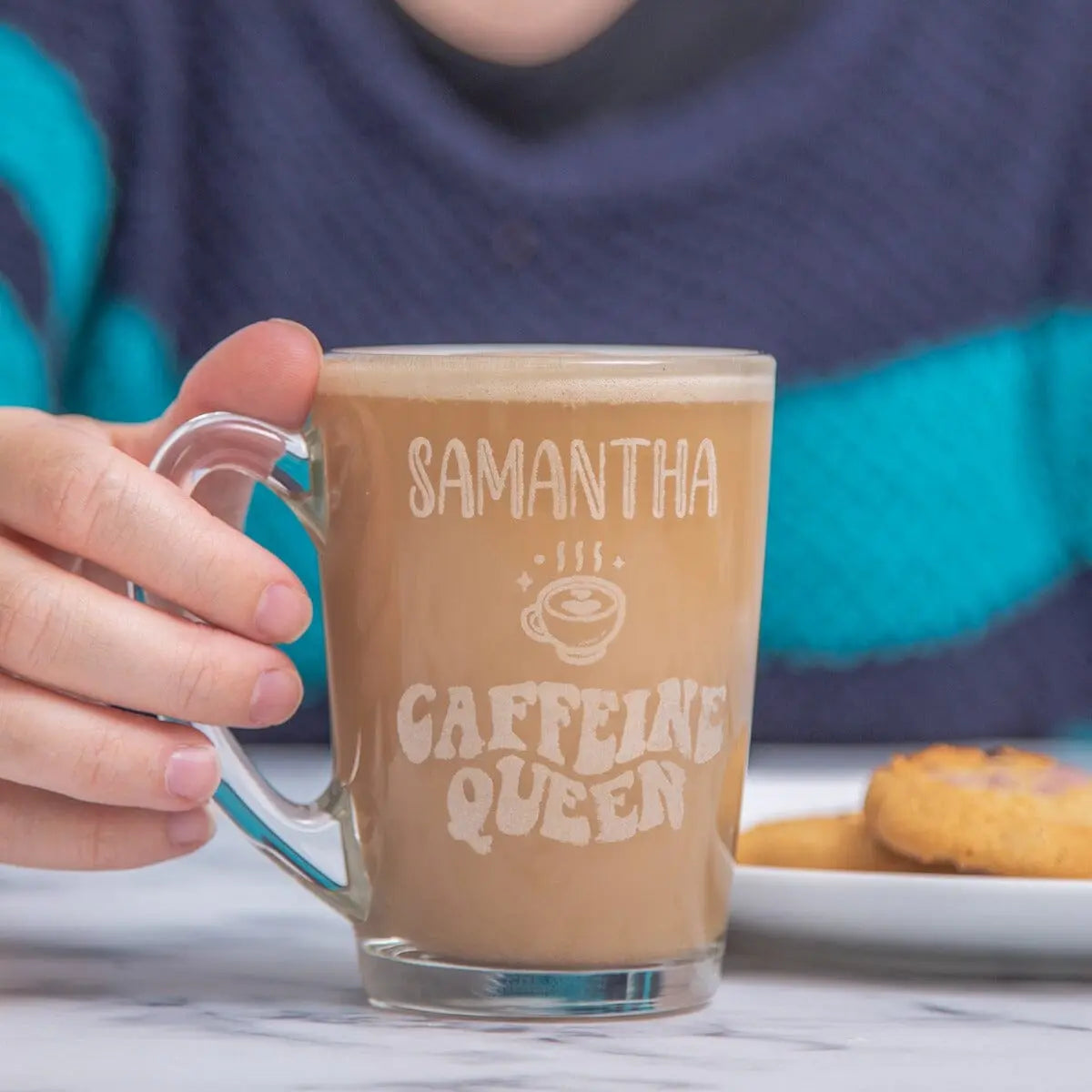 Personalised Caffeine Queen Glass Mug