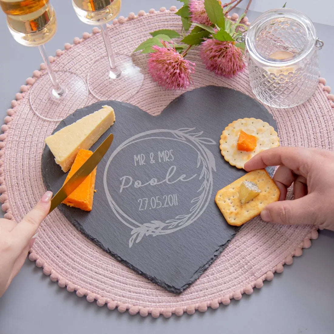 Personalised Couples Heart Slate Serving Board   