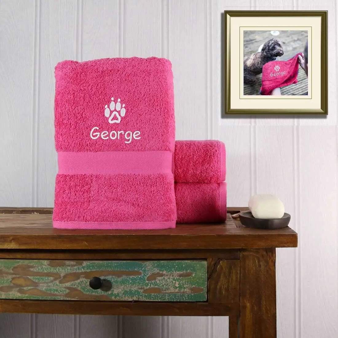Personalised Dog Towel Aztex Combed Cotton - Pink  