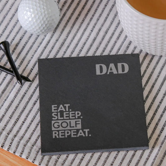 Personalised Eat Sleep Golf Repeat Slate Coaster   