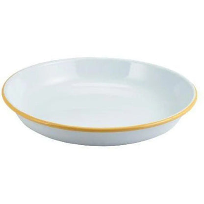 Personalised Enamel Sharing Snack Bowl Enamel - White with Yellow Rim  