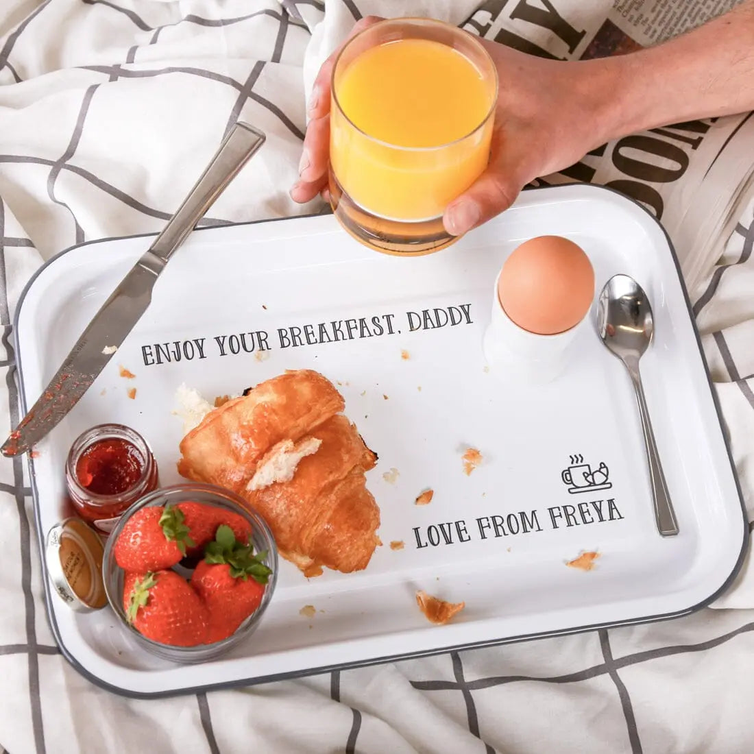 Personalised Enjoy Your Breakfast Enamel Serving Tray   