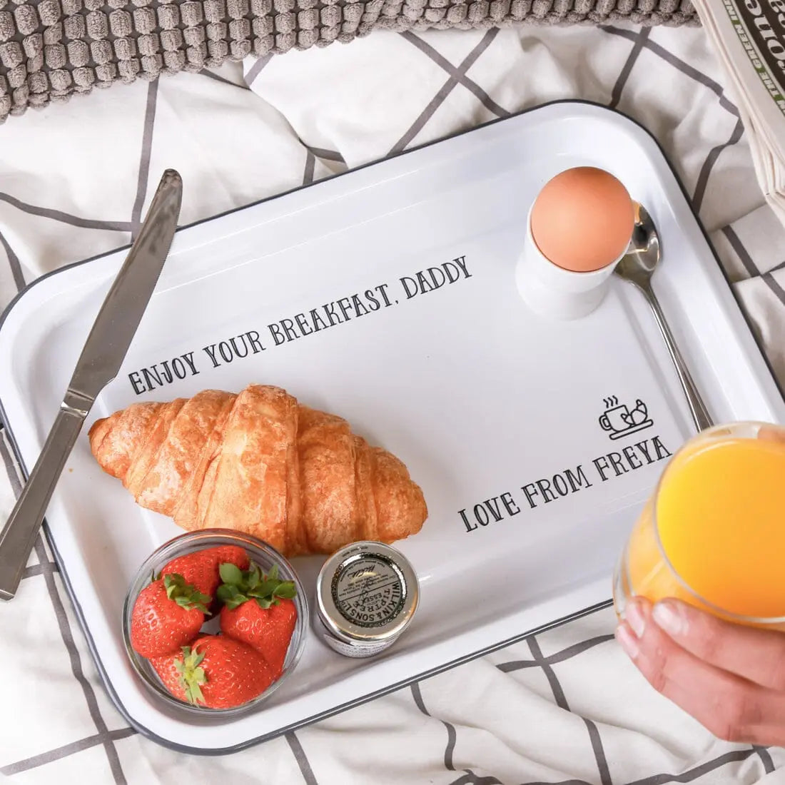 Personalised Enjoy Your Breakfast Enamel Serving Tray   