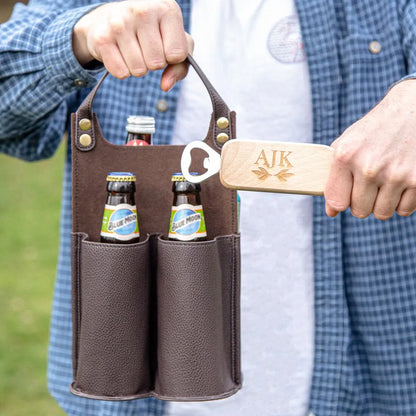 Personalised Faux Leather Bottle Carrier Set   