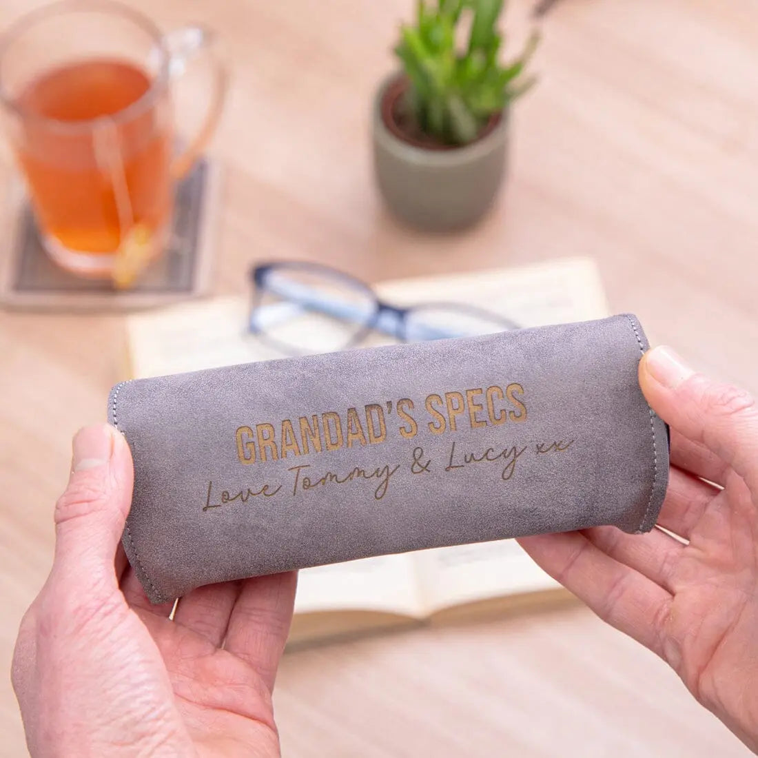 Personalised Faux Leather Glasses Case In Grey   
