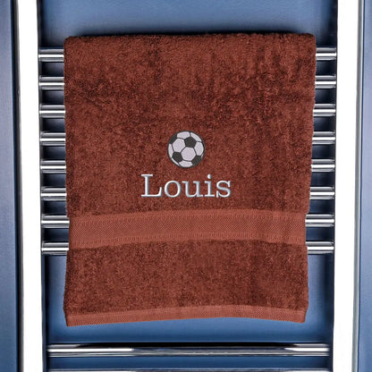 Personalised Football Bath Towel Egyptian - Chocolate  