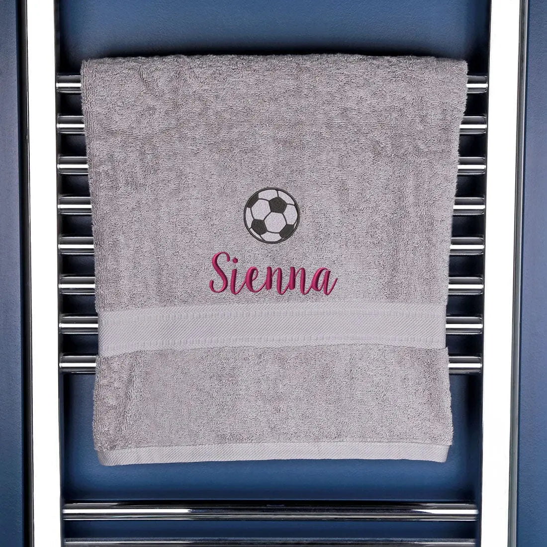 Personalised Football Bath Towel Egyptian - Silver  