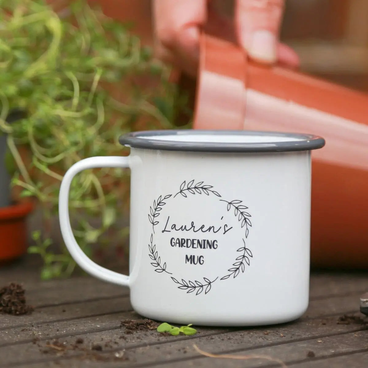 Personalised Gardening Enamel Mug   