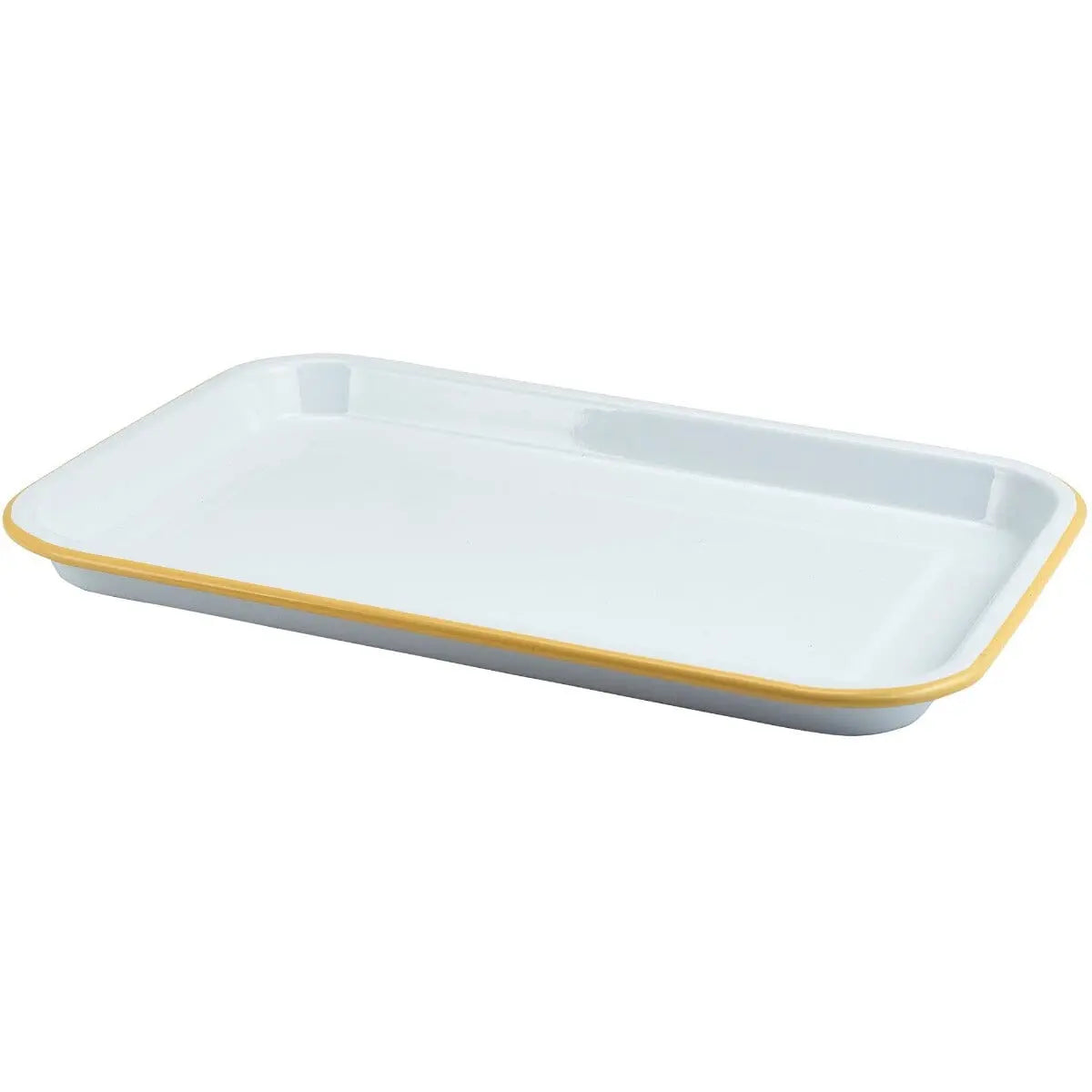 Personalised Grilled Enamel Serving Tray Enamel - White with Yellow Rim  