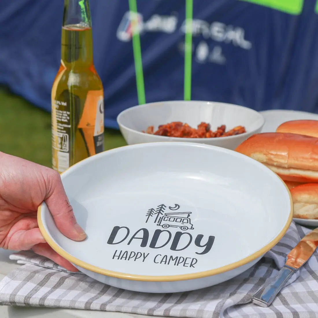 Personalised Happy Camper Enamel Camping Bowl - Van Logo   