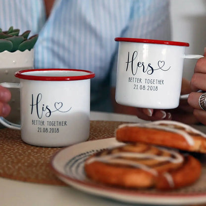 Personalised His And Hers Enamel Mug Set Of Two   