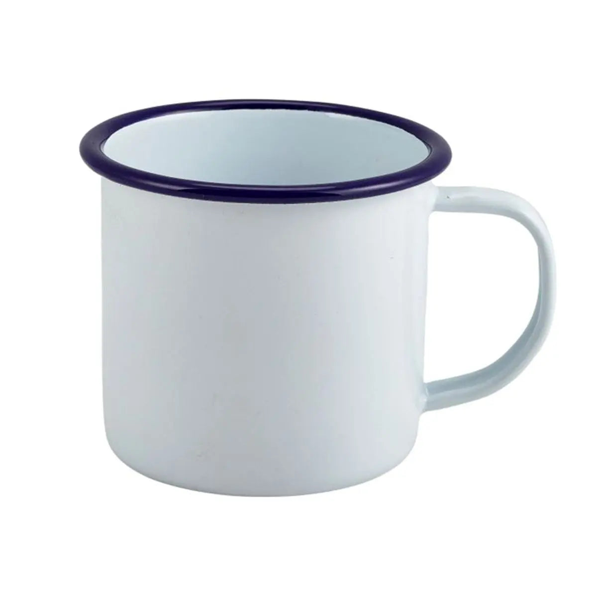 Personalised His And Hers Enamel Mug Set Of Two Enamel - White with Blue Rim  