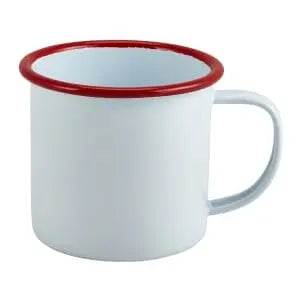 Personalised His And Hers Enamel Mug Set Of Two Enamel - White with Red Rim  