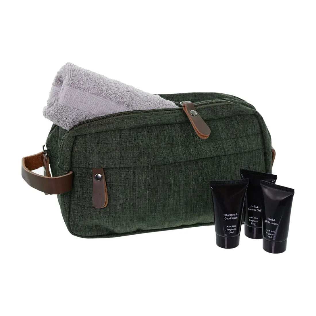 Personalised Luggage Tag And Canvas Wash Bag Set Army Green  