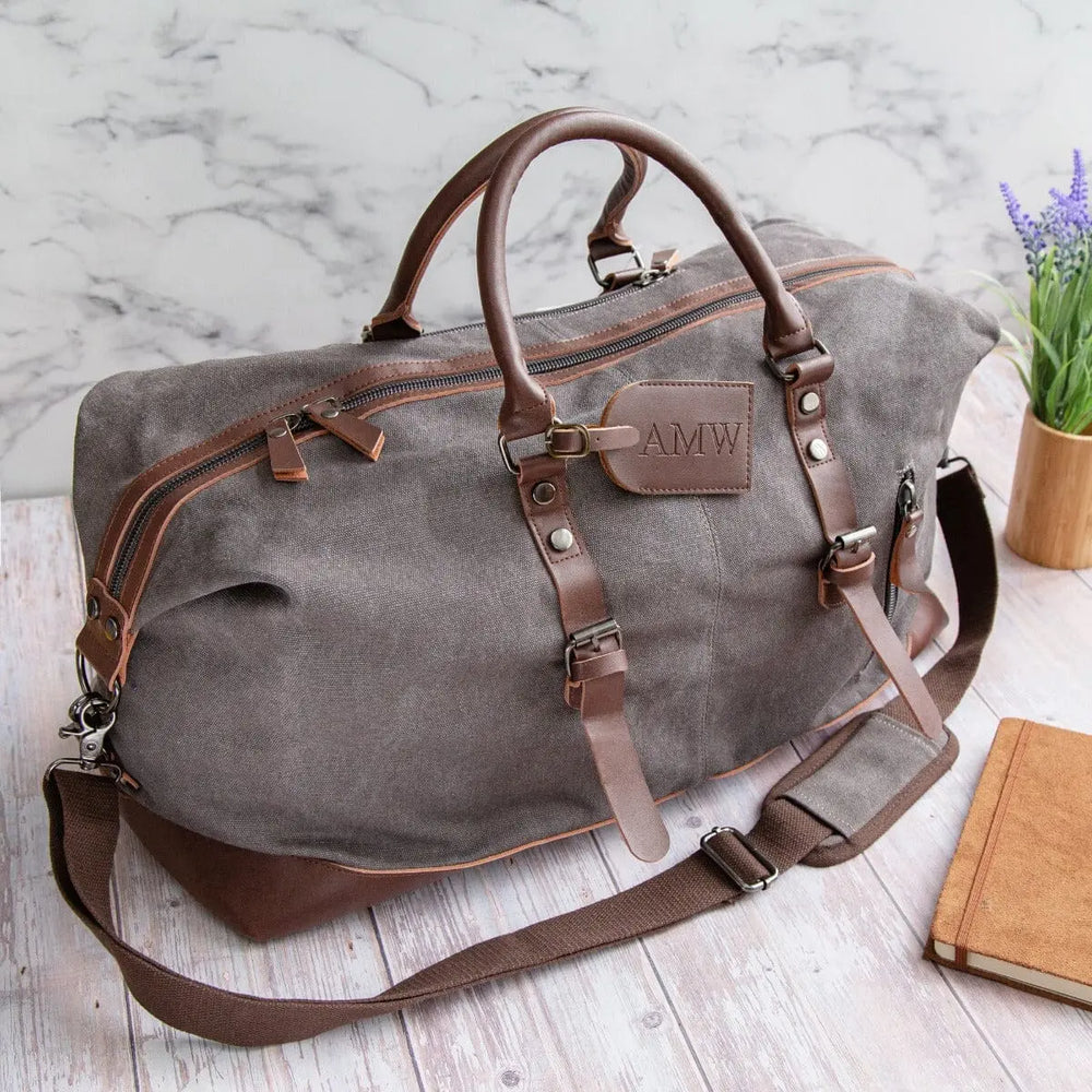 Personalised Luggage Tag And Large Canvas Holdall Set   