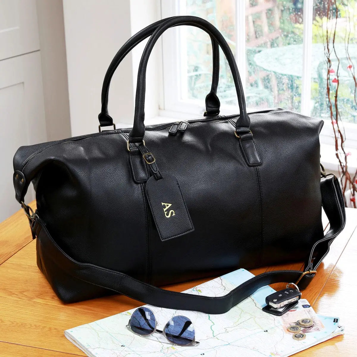 Personalised Luggage Tag And PU Leather Holdall Set   