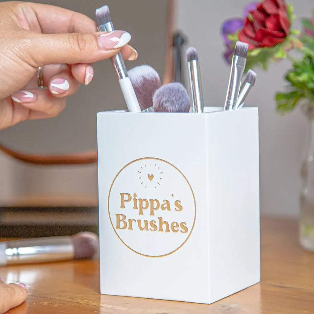 Personalised Make Up Brush Wooden Pot   