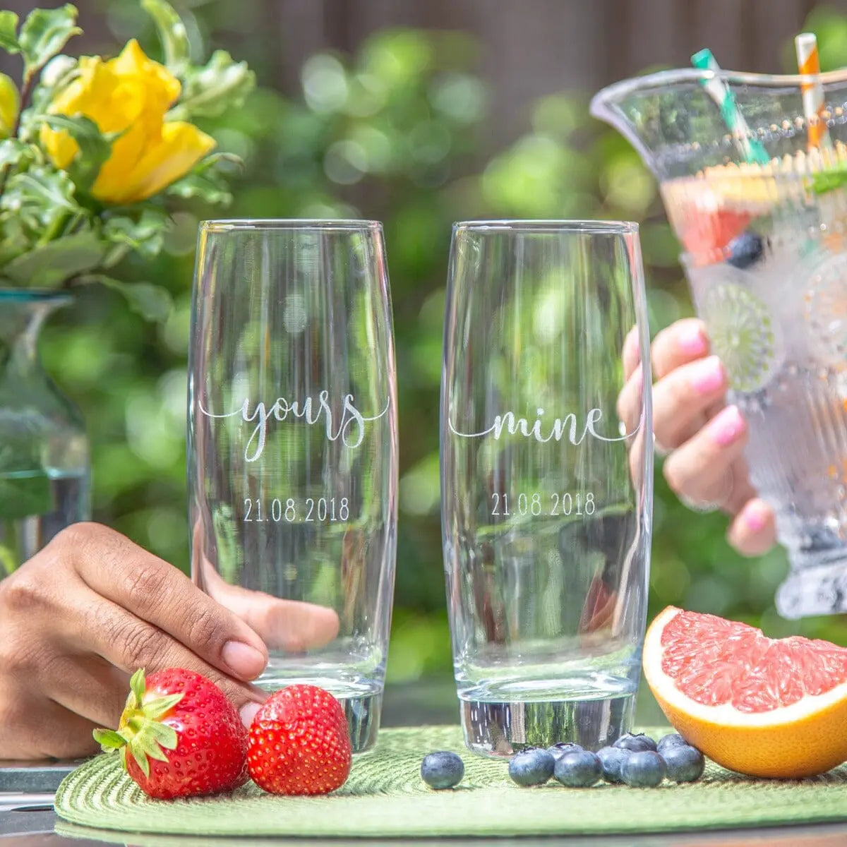 Personalised Mine And Yours Hi Ball Glass Tumbler Set   