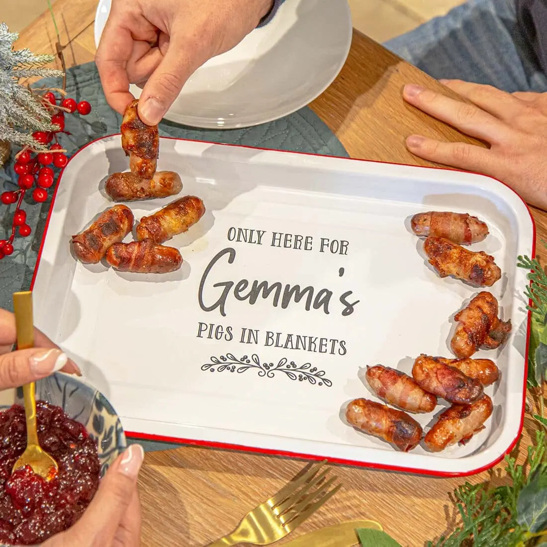 Personalised Pigs In Blankets Enamel Tray   