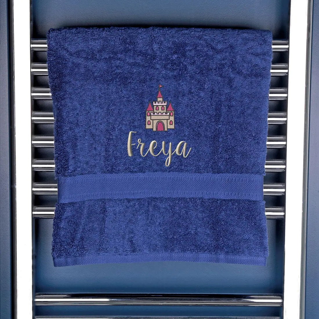 Personalised Princess Castle Bath Towel Egyptian - Navy  